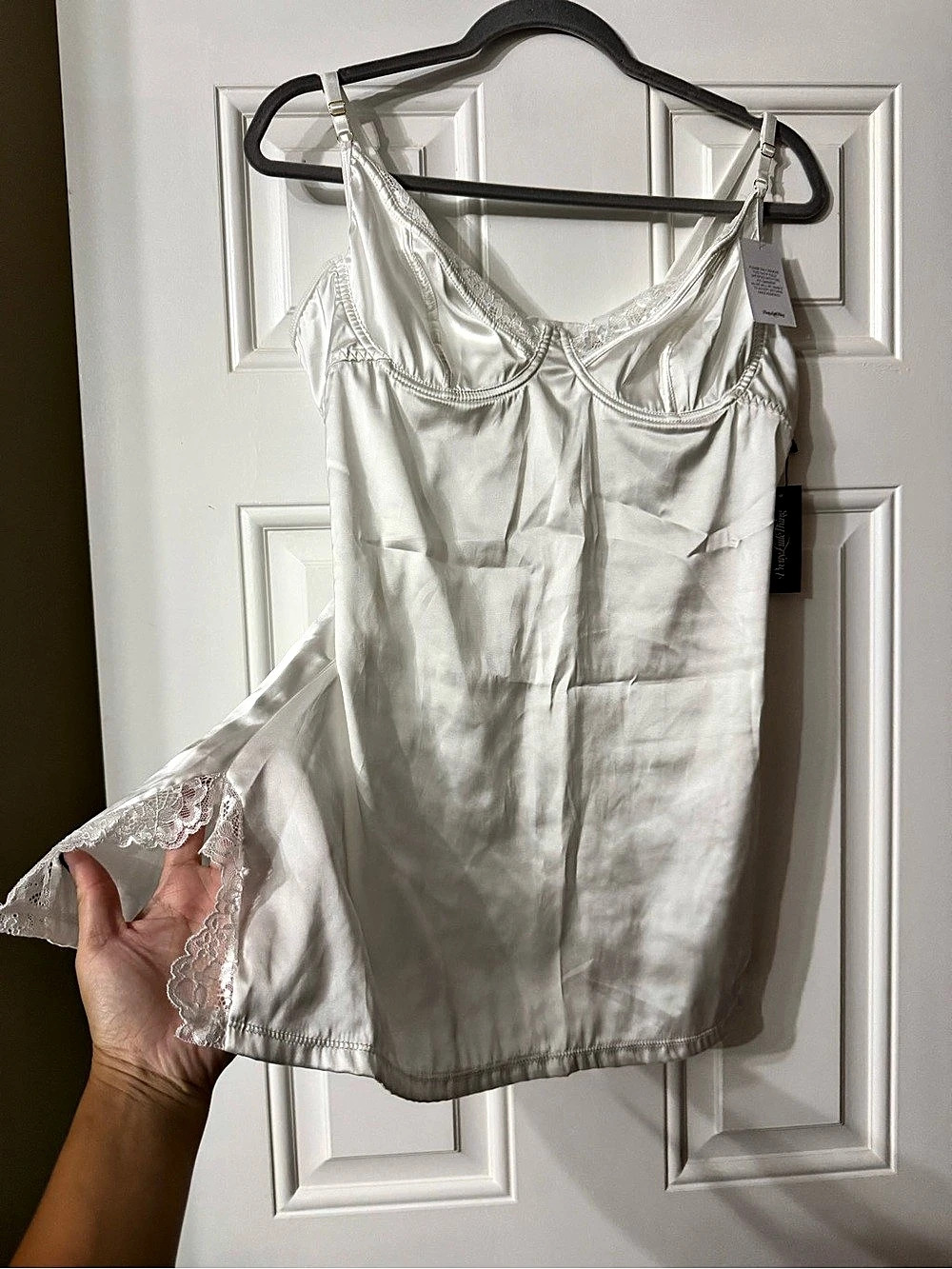 PrettyLittleThing Lace Detail Underwired Satin Mini Dress Large NWT